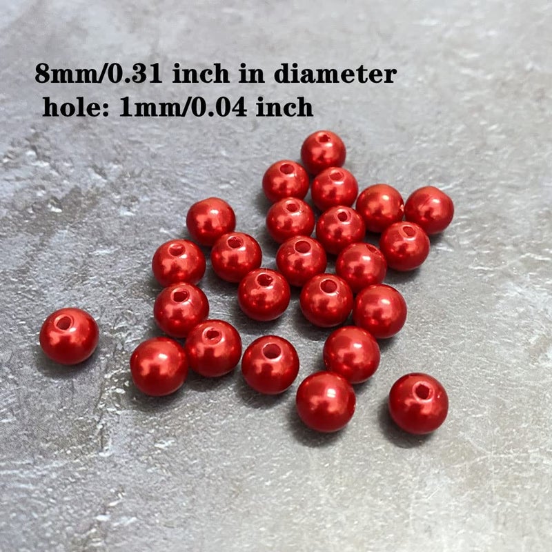 Honkoolly Pearl Beads 300 Pcs Craft Beads Loose Pearls 8mm Round Spacer Beads for Earring Bracelet Necklace Key Chains Jewelry DIY Craft Making Decoration and Vase Filler (8mm  Red) - Image 2